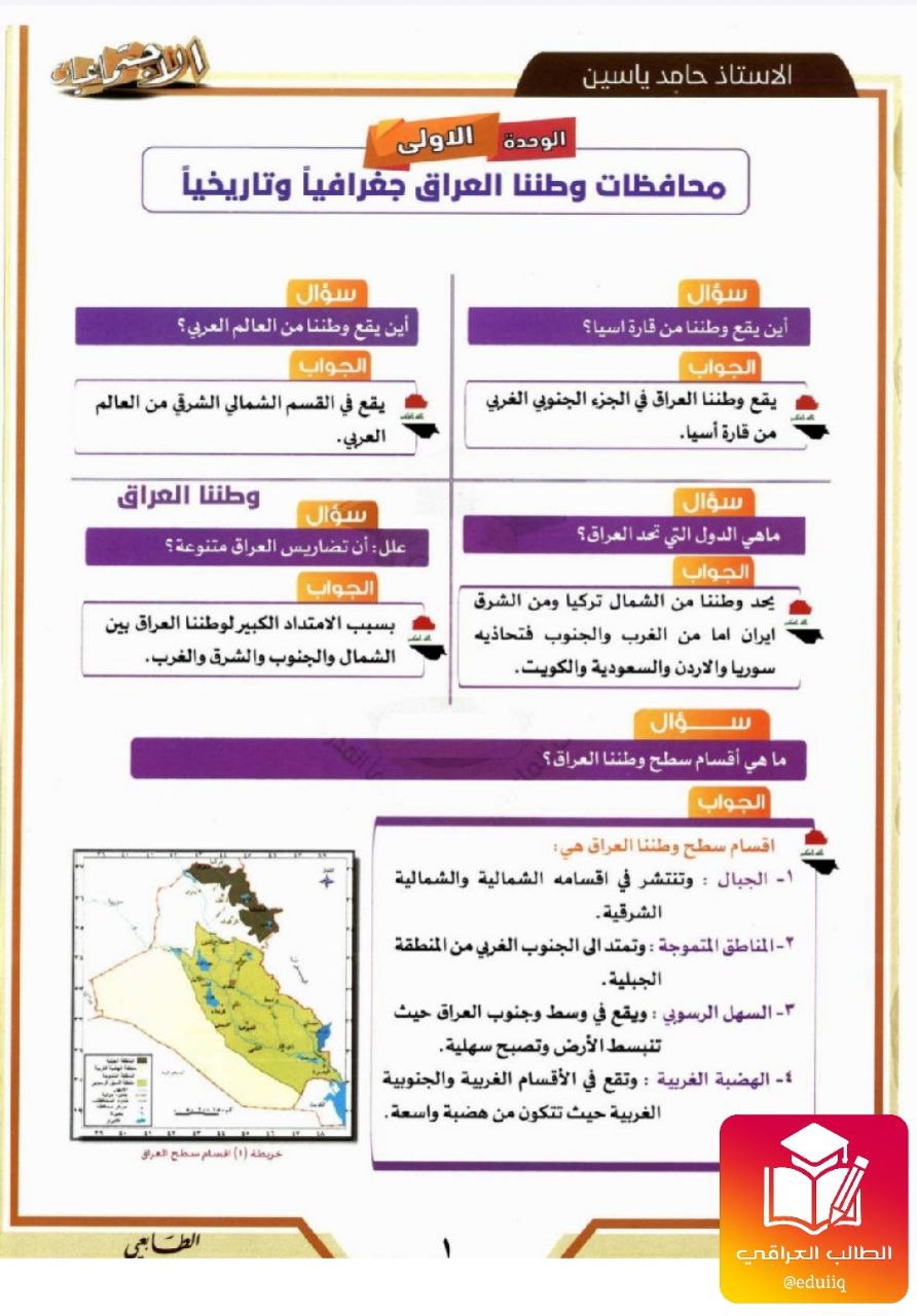 ملزمة حامد ياسين اجتماعيات السادس الابتدائي – تحميل PDF