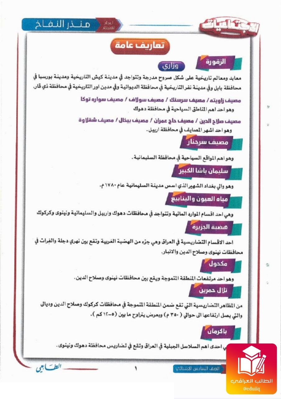 ملزمة منذر النفاخ اجتماعيات السادس الابتدائي – 2026 PDF