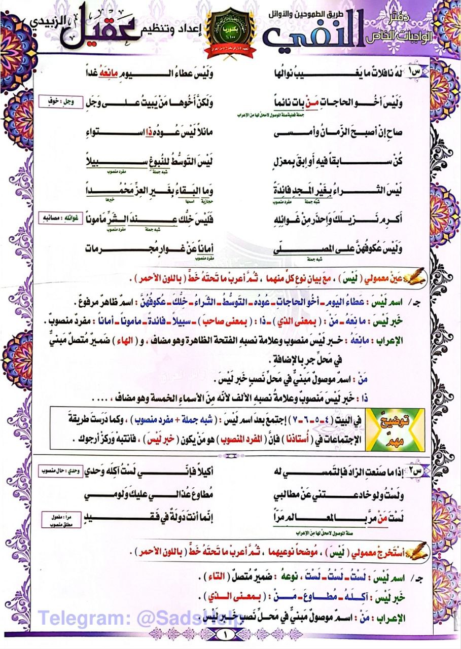 ملزمة عقيل الزبيدي واجبات النفي السادس الاعدادي – تحميل PDF