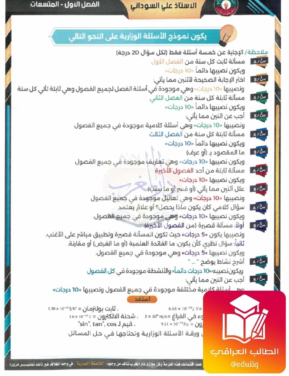 ملزمة علي السوداني وزاريات الفيزياء السادس العلمي الفصل الاول – تحميل PDF